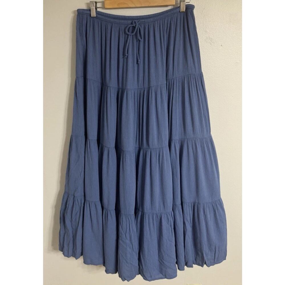 Aerie Maxi Skirt Women’s Size Large Tiered Skirt Relaxed Pull-On Blue NWT - Picture 2 of 12